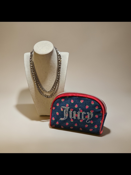 Juicy Couture Handbags - Juicy Couture Navy Cosmetic Pouch w/ Strawberry  Trim & Chico's Necklace
